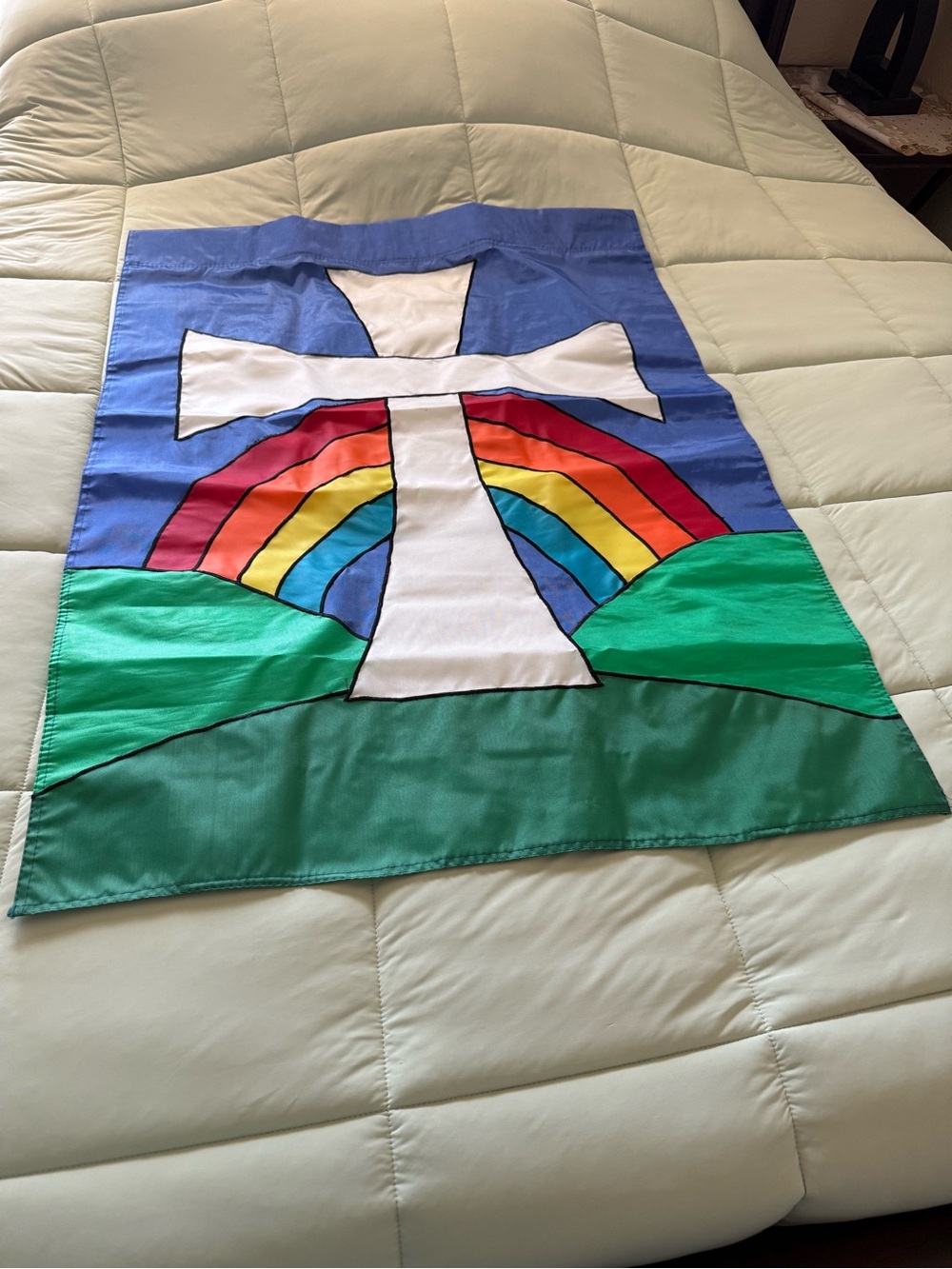 White Cross Rainbow Wall Banner